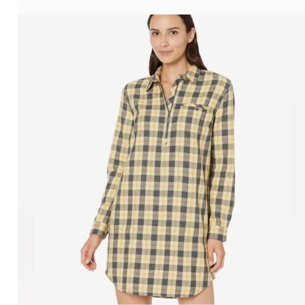 Toad&Co Bodie 1/4 Zip Plaid Flannel Cottagecore Western Cozy‎ Outdoor Dress XL